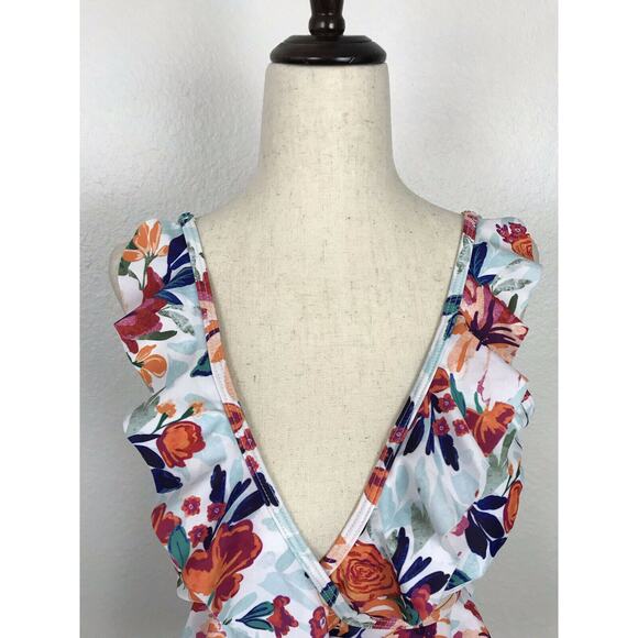 Verano Playa Floral Multicolor Ruffled Strappy Bikini Top Swimsuit - Picture 2 of 9